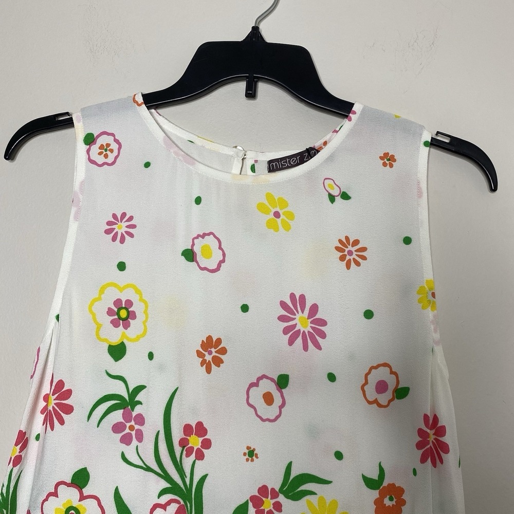 Mister Zimi Tina Lightweight Dress White Meadow Floral Sleeveless A-Line Size 8 - Picture 5 of 15